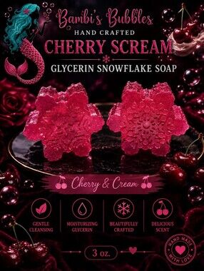 LAST ONE! Hand Crafted Cherry Scream Glycerin Snowflake 3oz Soap